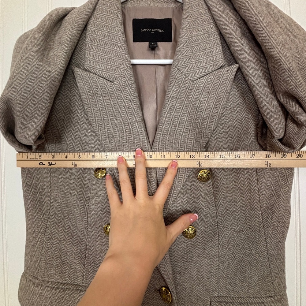 Banana Republic Blazer Women 12 Brown Herringbone Wool Blend Gold Button - Picture 8 of 12